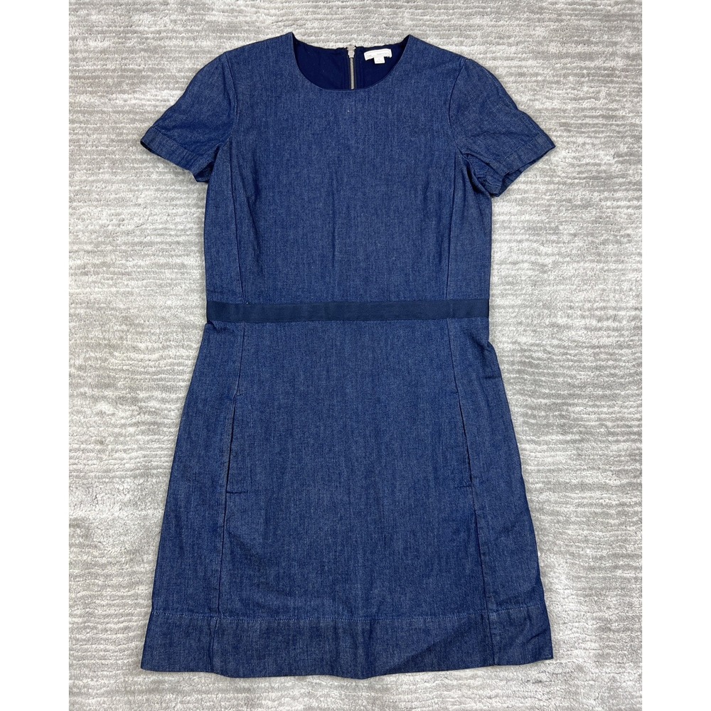 Gap Denim Dress Womens 4 Blue Short Sleeve Shift Back Zip Pockets‎ Cotton Mini